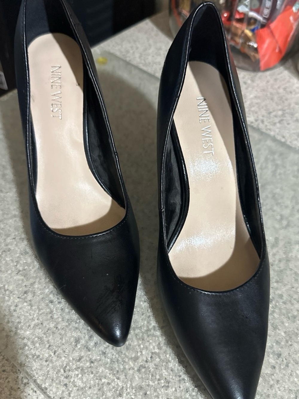 Nine West Black Leather Pointed Toe Pumps